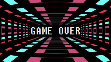 retro game style infinite tunnel flight seamless loop animation with game over blinking text - new quality 4k vintage colorful joyful video footage clipart