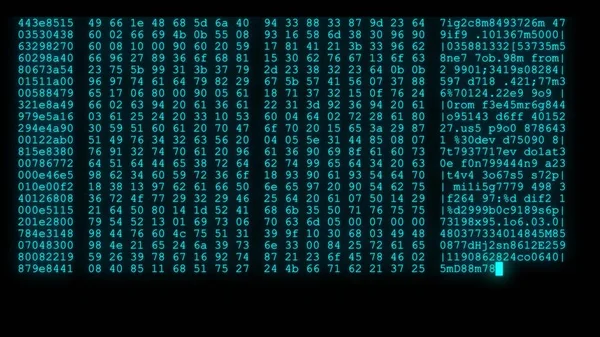 Programación cifrada seguridad piratería código flujo de datos corriente en pantalla nuevos números de calidad letras codificación techno alegre vídeo 4k stock image —  Fotos de Stock