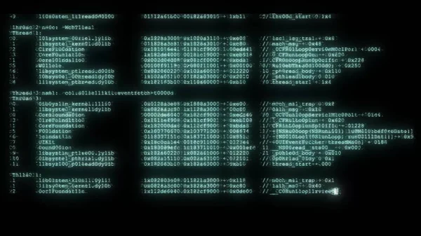 Programmazione crittografata sicurezza hacking flusso di dati codice di flusso sul display nuovi numeri di qualità lettere di codifica techno gioioso video 4k stock immagine — Foto Stock