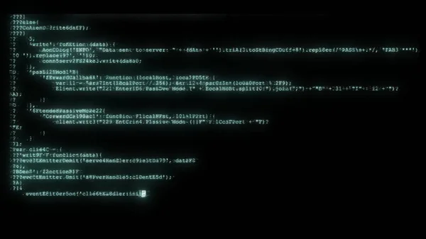 Titkosított programozás biztonsági hacker kód adatfolyam-patak a kijelzőn új minőségi számok betűk kódolás techno örömteli videó 4k Stock Image Stock Kép