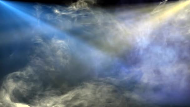 화려한 측면 대각선 스포트 라이트와 연기 구름 빛나는 애니메이션 아트 배경 새로운 품질 자연 조명 램프 광선 효과 동적 다채로운 밝은 4K 비디오 스톡 영상 — 비디오