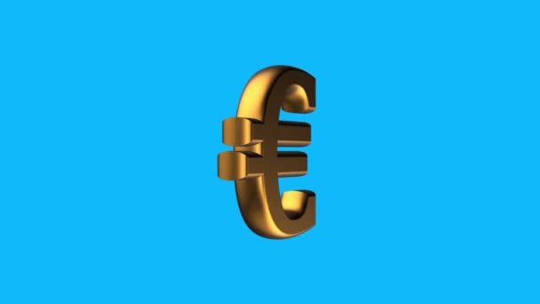 Golden EURO currency sign spinning animation seamless loop on blue background new quality unique financial business animated dynamic motion 4k video stock footage — Stock Video