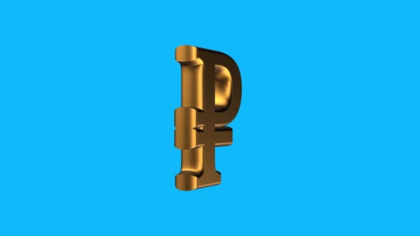 Golden RUBL currency sign spinning animation seamless loop on blue background new quality unique financial business animated dynamic motion 4k video stock footage — Stock Video