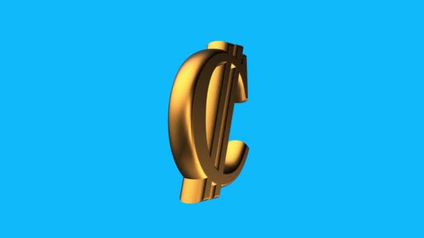 Golden COLON currency sign spinning animation seamless loop on blue background new quality unique financial business animated dynamic motion 4k vídeo stock footage — Vídeo de Stock