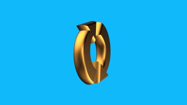 Signo de reciclaje dorado animación giratoria bucle sin costuras sobre fondo azul nueva calidad único negocio financiero animación movimiento dinámico 4k material de archivo de vídeo — Vídeo de stock