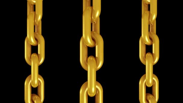 3 golden metal chains rotating seamless loop animation 3d motion graphics background new quality industrial techno construction cool nice joyful 4k video footage — Stock Video