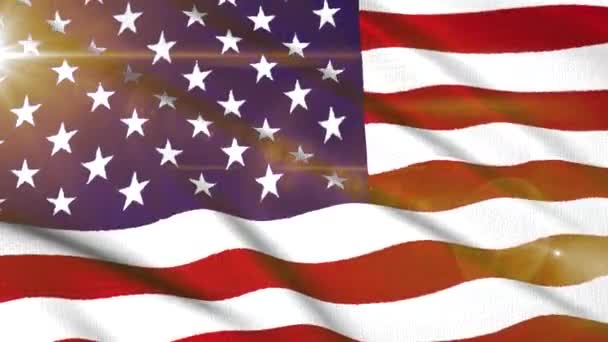 USA America bandiera grezzo tessuto sventolando con raggi di luce del sole di nuova qualità unico movimento dinamico animato gioioso colorato fresco sfondo stock video — Video Stock