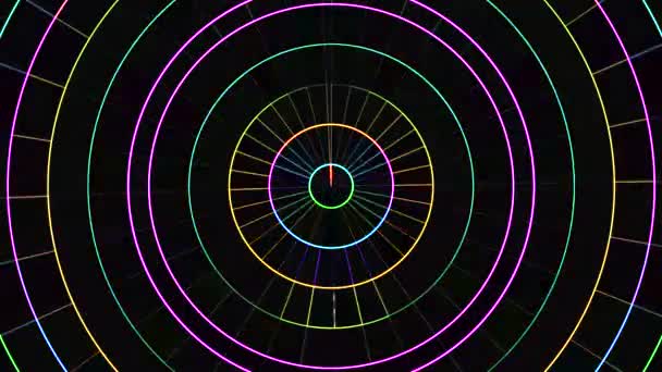 Неоновые движущиеся круги сетки блокирует фоновую анимацию Новое качество универсальное движение динамические анимированные технологические красочные танцевальные музыкальные видео 4k фондовые кадры — стоковое видео