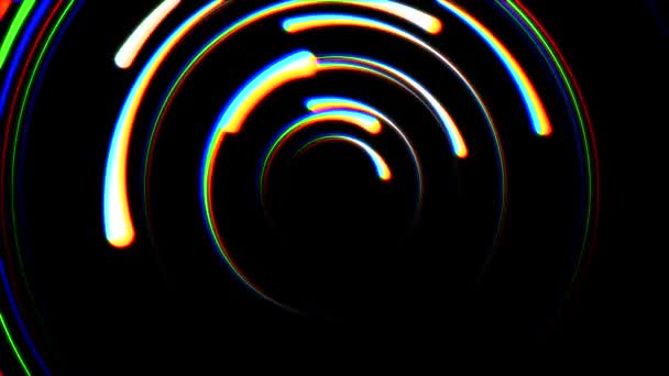 Regenboog kleur glitch roterende lijnen druppels achtergrond animatie nieuwe kwaliteit universele beweging dynamische geanimeerde technologische kleurrijke vrolijke dance muziek video 4k 60p voorraad videobeelden — Stockvideo