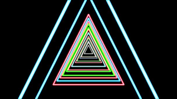 In out flight through neon triangle rib lights abstract cyber tunnel motion graphics animation background new quality retro futuristic vintage style cool nice beautiful vídeo footage — Vídeo de Stock