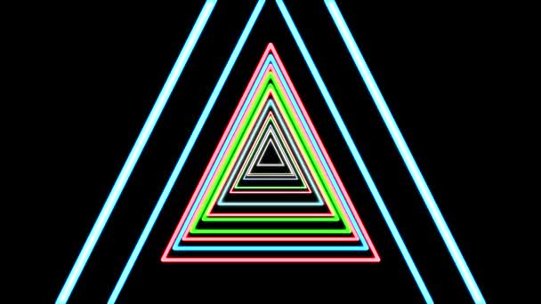 En vol à travers néon triangle côtes lumières abstraites cyber tunnel mouvement graphiques animation arrière-plan nouvelle qualité rétro futuriste style vintage cool belle vidéo — Video