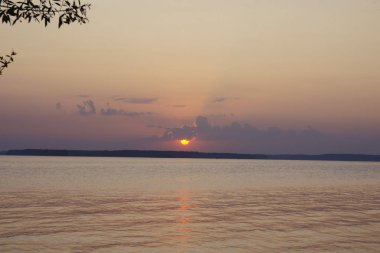 Volga, nehir, su, kıyı, akşam, günbatımı, Güneş, gökyüzü, yaz, Doğa, seyahat