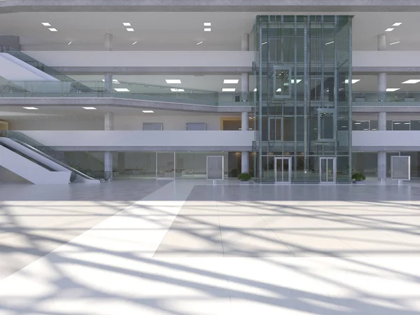 Koridorun genel iç mekanı. 3B render.