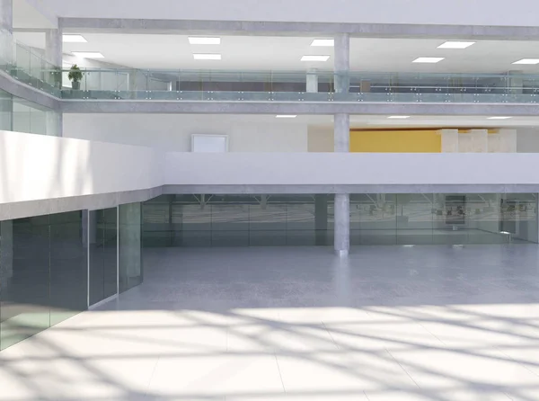 Koridorun genel iç mekanı. 3B render.