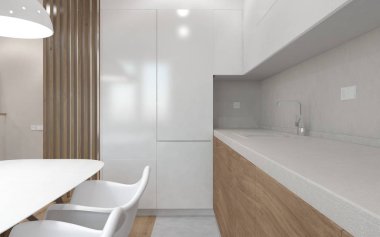Modern iç mutfak oturma odası. 3d görselleştirme