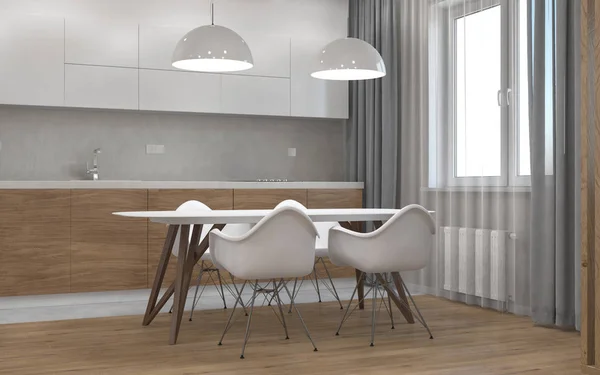 Moderna cozinha interior sala de estar. Visualização 3D — Fotografia de Stock