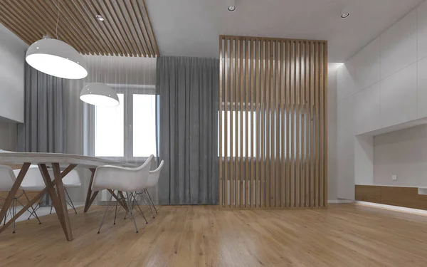 Modern iç mutfak oturma odası. 3d görselleştirme