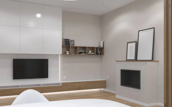 Moderna cozinha interior sala de estar. Visualização 3D — Fotografia de Stock