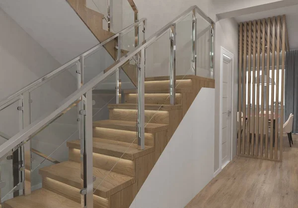 Escadaria moderna da casa. Renderização 3D . — Fotografia de Stock