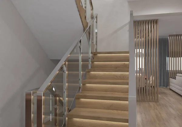 Escadaria moderna da casa. Renderização 3D . — Fotografia de Stock