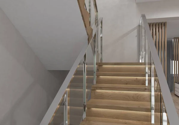 Evin modern merdivenleri. 3d render.