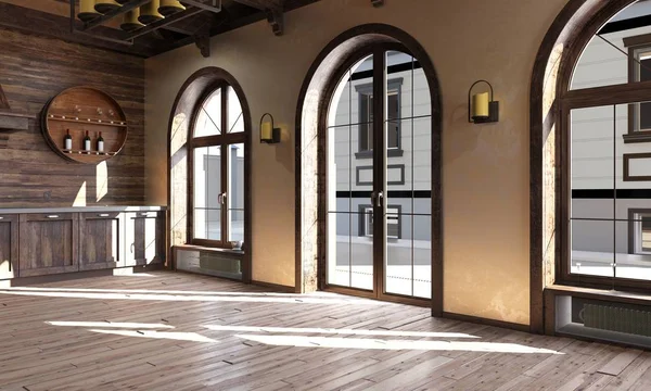 Rustik bir tarzda mutfak iç. 3d render