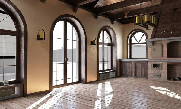 Rustik bir tarzda mutfak iç. 3d render