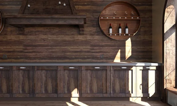 Rustik bir tarzda mutfak iç. 3d render