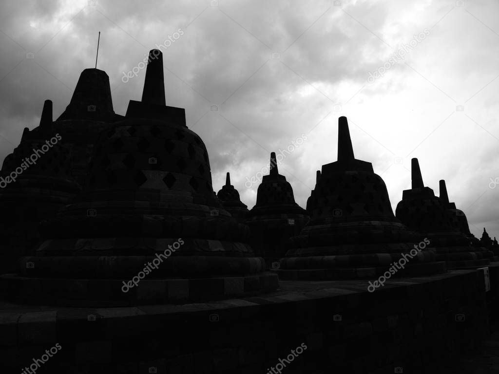 Sunset at Borobudur in Yogyakarta City. Travel in  Indonesia. 8t