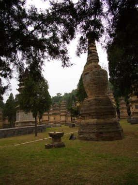 Shaolin Tapınağı Şaolin Manastırı 'ndaki Pagoda Ormanı. Shaolin Tapınağı 'ndaki Shaolin ustalarının mezarları. Şaolin Manastırı aynı zamanda Şaolin Tapınağı olarak da bilinir. Dengfeng, Zhengzhou Şehri, Henan Eyaleti, Çin, 18 Ekim 2018.