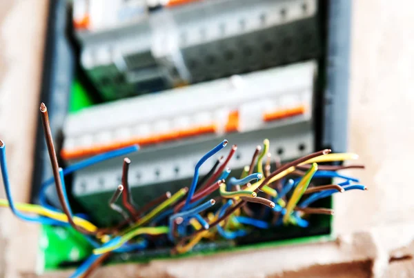 Fios Elétricos Estão Saindo Caixa Interruptores — Fotografia de Stock