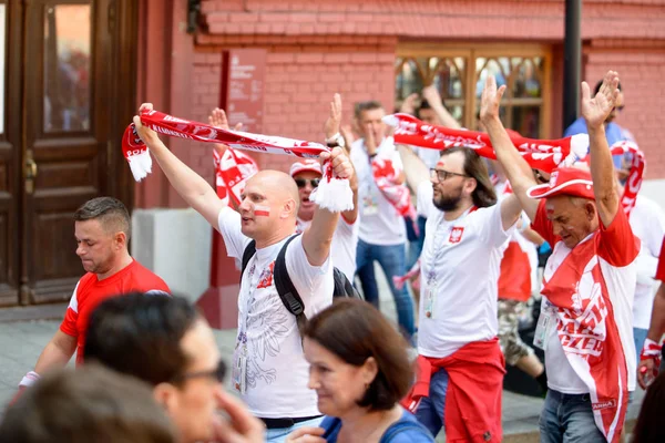 Fanów Polskiej Świata Piłce Nożnej Czerwca 2018 Rosja Moskwa — Zdjęcie stockowe