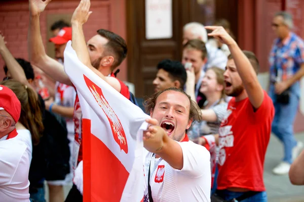 Fanów Polskiej Świata Piłce Nożnej Czerwca 2018 Rosja Moskwa — Zdjęcie stockowe