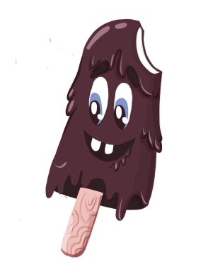 Beyaz arka plan üzerinde izole dondurma erime. T-shirt tasarımı için karikatür tarzı resimde çizgi roman karakteri