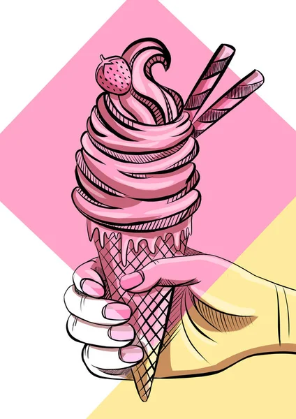 Ice cream in een heldere cartoon-stijl. ijs in mooie kleuren geïsoleerd op witte achtergrond. — Stockfoto