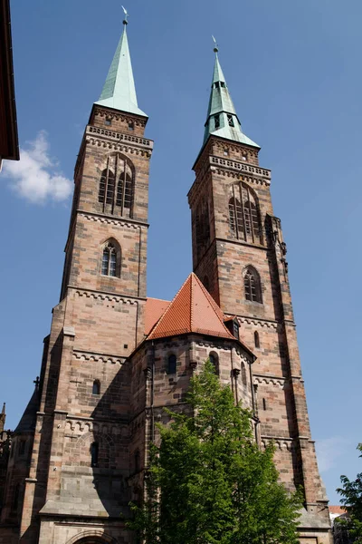 Saint Lawrence Cathedral Blue Sky Background Medieval Gothic Church Nuremberg — Stock Photo, Image