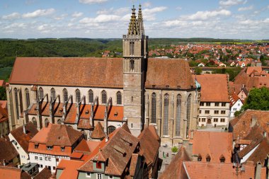 Rothenburg ob der Tauber Almanya, Batı görüş Fransisken kilisesi ve saat ve çan kulesi