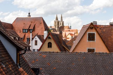 Rothenburg Ob der Tauber, Almanya'nın en eski şehirlerinden biri çatılar görünümünü.