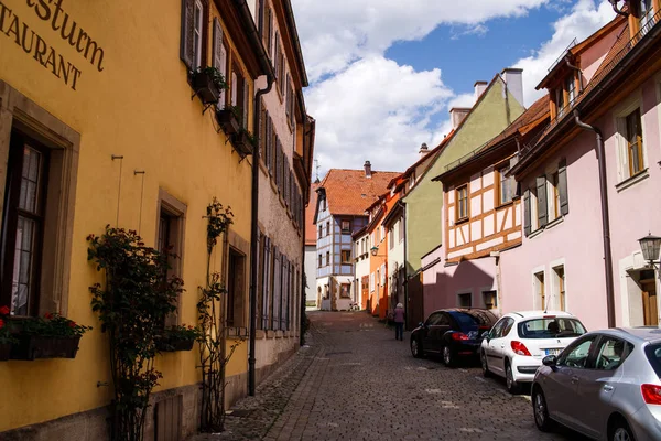 Ruas Bonitas Rothenburg Der Tauber Com Casas Tradicionais Alemãs Baviera — Fotografia de Stock