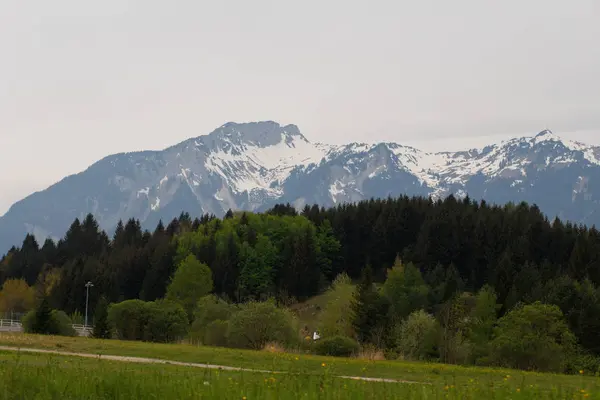 Landschap Alpen Met Sneeuw Bedekte Bergtoppen Achtergrond Beieren Duitsland — Stockfoto