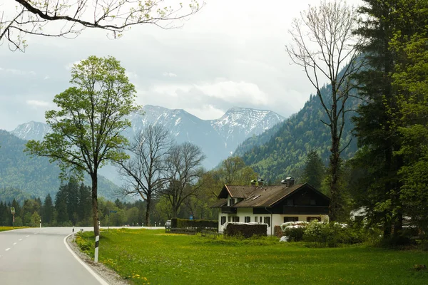 Landscape Alps Snow Capped Mountain Peaks Background Bavaria Germany — Stock Photo, Image