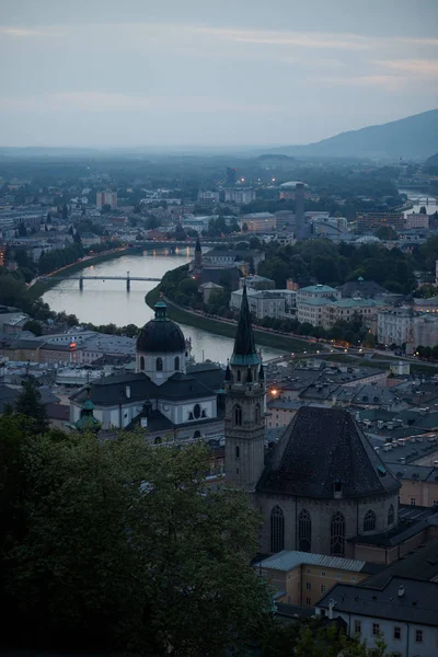 Veduta Aerea Della Storica Città Salisburgo Sera Austria — Foto Stock