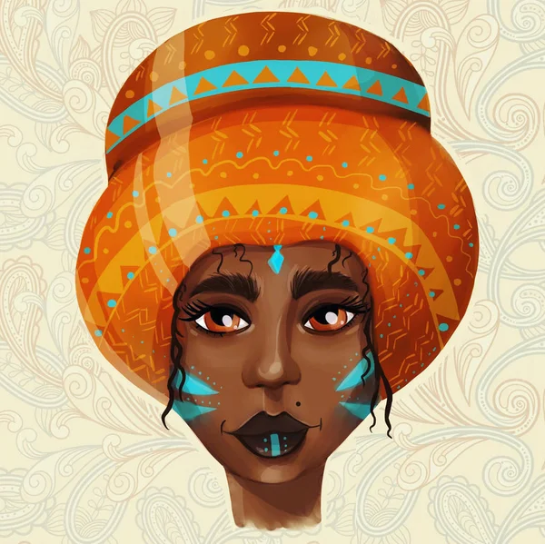 Afroamerické Krásná Dívka Ilustrace Černoška Lesklé Rty Turban Skvělé Pro — Stock fotografie