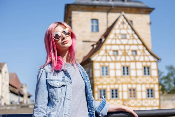 Outdoor Portrait Beautiful Young Confident Woman Posing Street Bamberg Model — Stock Photo, Image