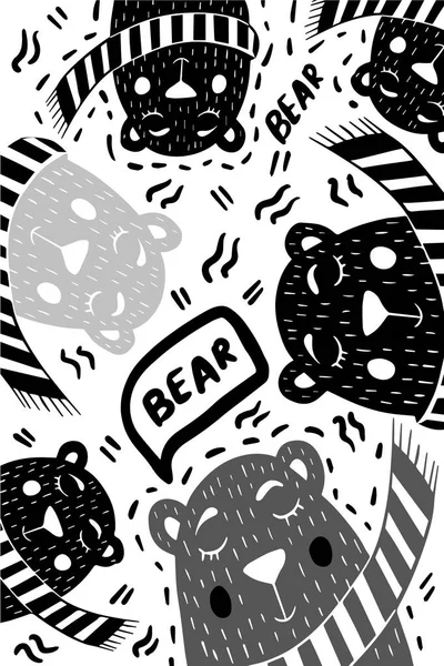 Good Bear Scarf Print Circle Black White Stock Illustration
