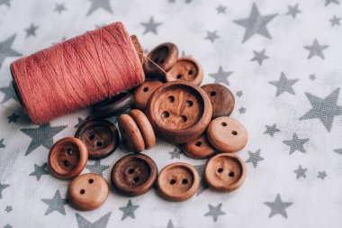 ahşap düğmeler gri yıldız güzel Pamuk Kumaş, el yapımı