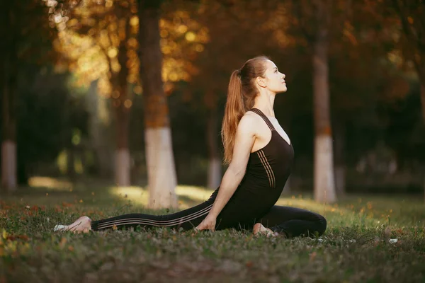 Schöne Mädchen Praktizieren Yoga Der Natur Ideal Für Outdoor Training — Stockfoto