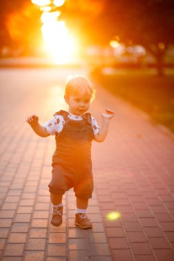 Küçük çocuk yazın dışarıda oynuyor. Büyülü bir ruh haliyle güzel bir çocuk portresi..