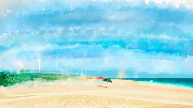 Sea Beach tatil köyü dinlenme yeri. Dijital sanat