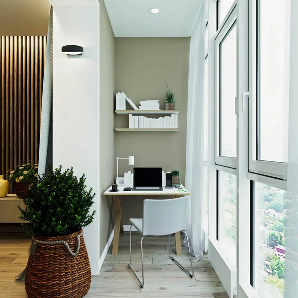 Стильный современный интерьер квартиры с прекрасным видом — стоковое фото
